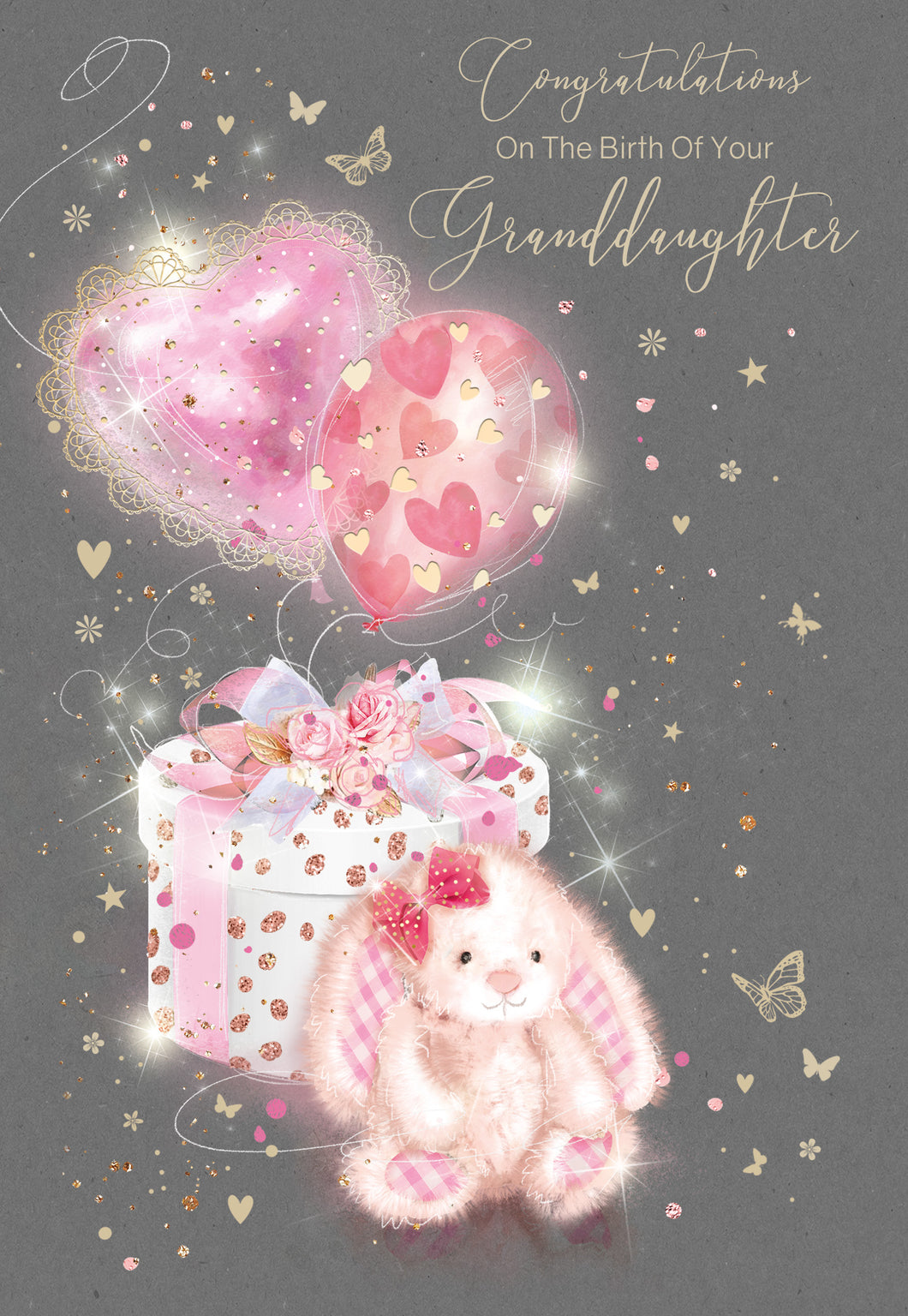 Cherry Orchard Glückwunschkarte Zur Geburt Der Enkelin – Motiv Hase, Mit Glitzer & Rosa Folie, 15x21,5 Cm