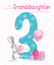 Load image into Gallery viewer, Granddaughter 3rd Birthday Card - Greeting Cards
