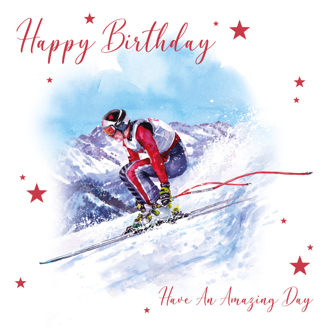 Skiing Happy Birthday Card